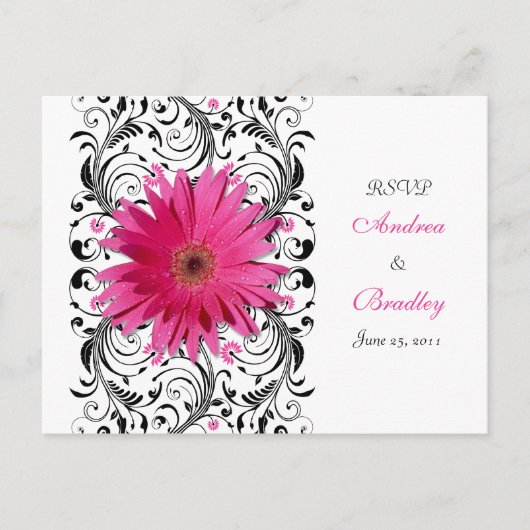 Pink Gerbera Daisy Wedding RSVP Reageer Briefkaart (Voorkant)