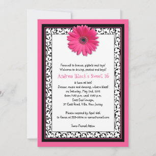Pink Gerbera Floral Sweet 16 Birthday Invitation Kaart