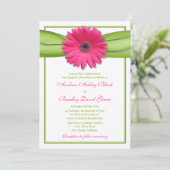 Pink Gerbera met Green Ribbon Wedding Invitation Kaart (Staand voorkant)