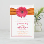 Pink Gerbera Oranje Ribbon Afstuderen Invitation Kaart (Staand voorkant)