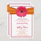 Pink Gerbera Oranje Ribbon Afstuderen Invitation Kaart (Voorkant / Achterkant)