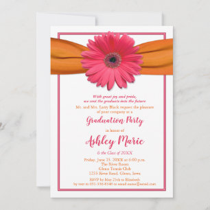 Pink Gerbera Oranje Ribbon Afstuderen Invitation Kaart