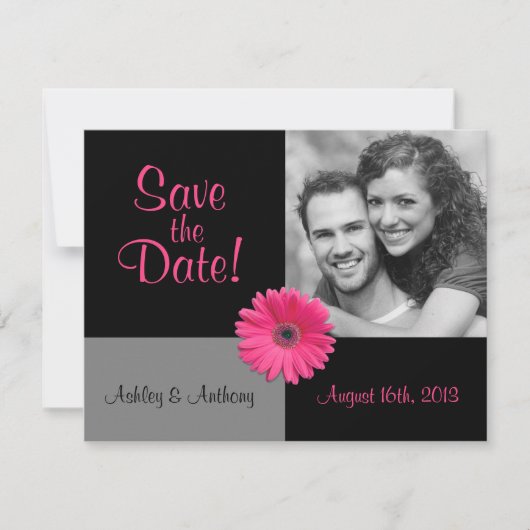 Pink Gerbera Photo Weddenschap Save the Date (Voorkant)