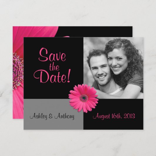 Pink Gerbera Photo Weddenschap Save the Date (Voorkant / Achterkant)