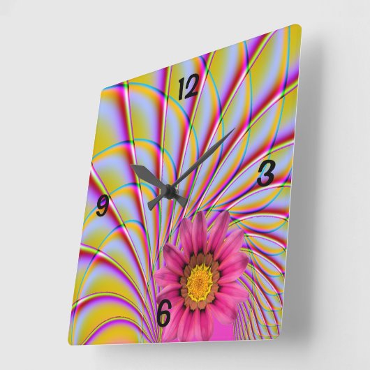 Pink Gerbera Wall Clock Vierkante Klok (Hoek)