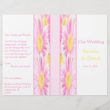 Pink Gerberas on White Wedding Programme