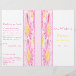 Pink Gerberas on White Wedding Programme