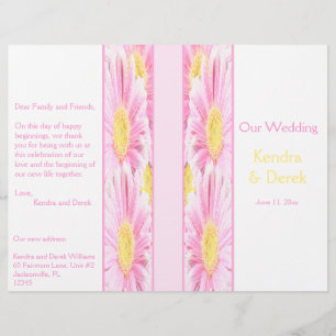 Pink Gerberas on White Wedding Programme