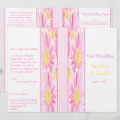 Pink Gerberas on White Wedding Programme (Voorkant / Achterkant)