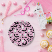 Pink ghost, bats and pumpkins papieren bordje (Feest)