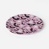 Pink ghost, bats and pumpkins papieren bordje (Gekanteld)