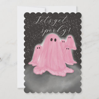 Pink Ghost bij nacht Halloween Party uitnodiging