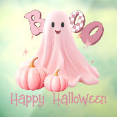 Pink Ghost Boo Happy Halloween Window Cling Raamsticker (Vel 3)