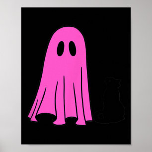 Pink Ghost en Black Cat Halloween Herfst Seizoen Poster