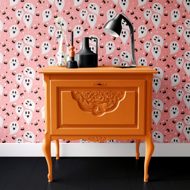 Pink Ghost en Candy Corn Halloween Behang (Creator heeft geüpload)