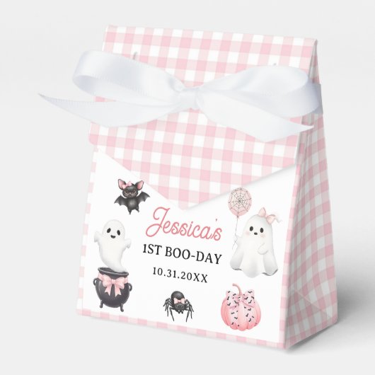 Pink Ghost Halloween 1e verjaardag Bedankdoosjes (Voorkant Zijde)