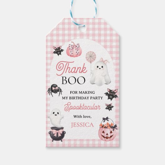 Pink Ghost Halloween 1e verjaardag Cadeaulabel (Voorkant)