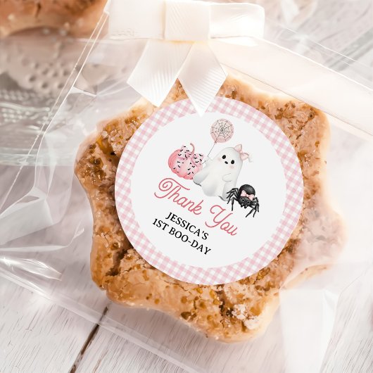 Pink Ghost Halloween 1e verjaardag Ronde Sticker