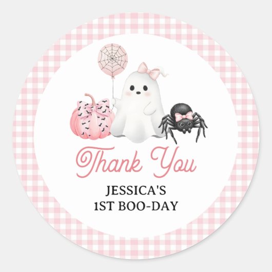Pink Ghost Halloween 1e verjaardag Ronde Sticker (Voorkant)