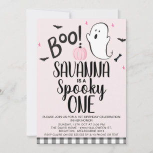 Pink Ghost Halloween 1e Verjaardag Uitnodiging