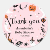 Pink Ghost Halloween Baby shower Bedankt Ronde Sticker (Voorkant)