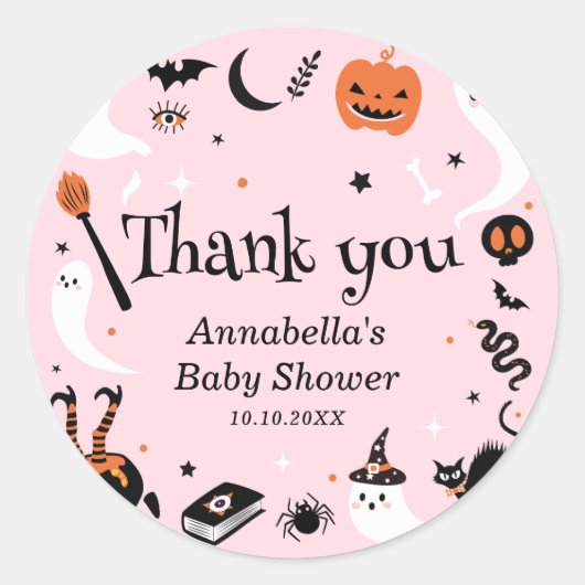 Pink Ghost Halloween Baby shower Bedankt Ronde Sticker (Voorkant)