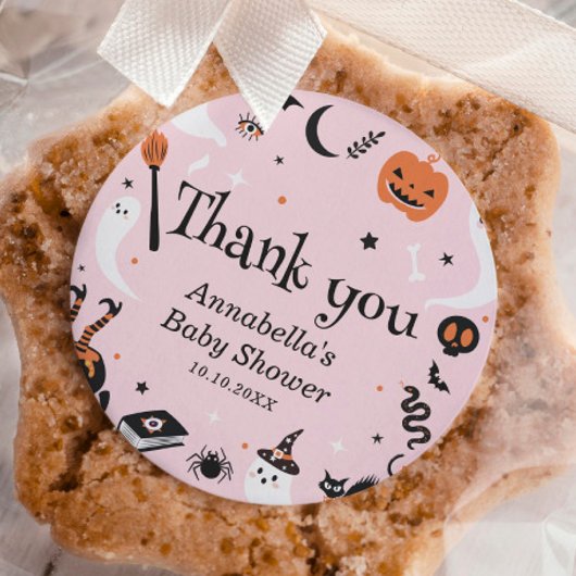 Pink Ghost Halloween Baby shower Bedankt Ronde Sticker