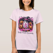 Pink Ghost Halloween Breast Cancer Awareness T-shi T-shirt (Voorkant)