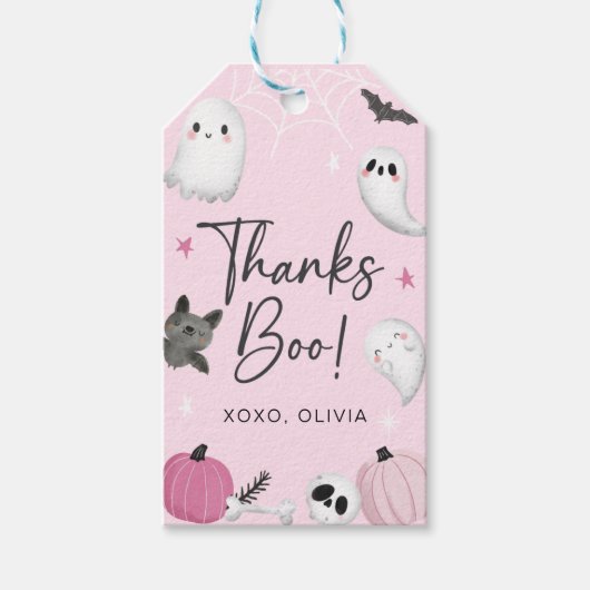 Pink Ghost Halloween Dank u Label · Bedankt Boo! Cadeaulabel (Voorkant)