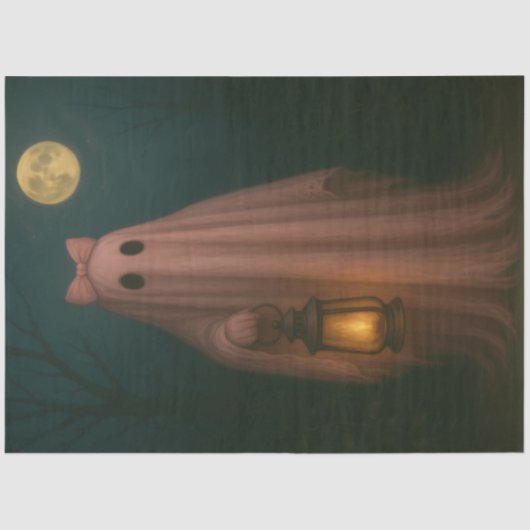 Pink Ghost Halloween Decoupage Whimsical Gothic Tissuepapier (Voorkant)