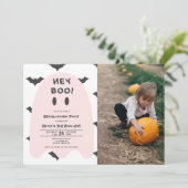Pink Ghost Halloween elk jaar uitnodiging voor de (Staand voorkant)