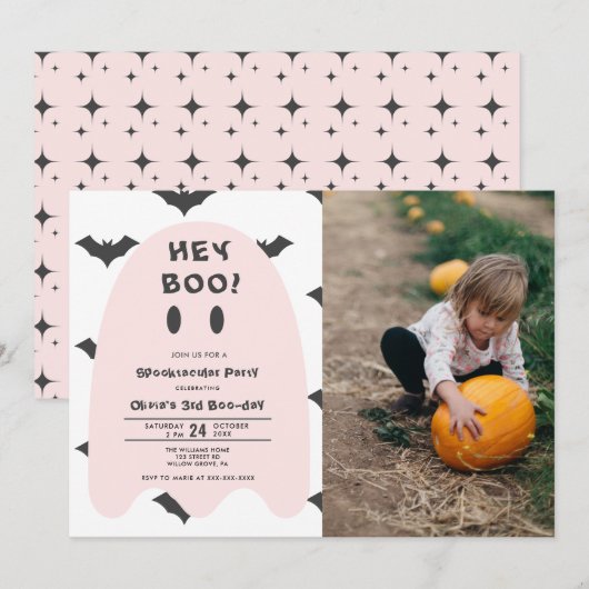 Pink Ghost Halloween elk jaar uitnodiging voor de (Voorkant / Achterkant)