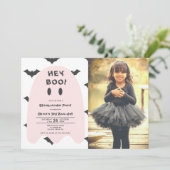 Pink Ghost Halloween elk jaar uitnodiging voor de  (Staand voorkant)