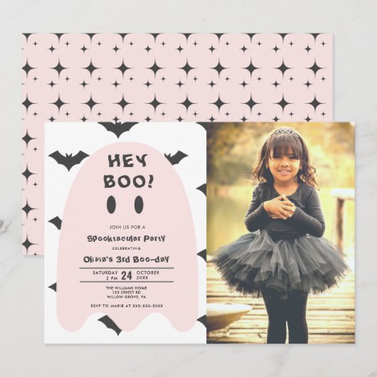 Pink Ghost Halloween elk jaar uitnodiging voor de  (Voorkant / Achterkant)