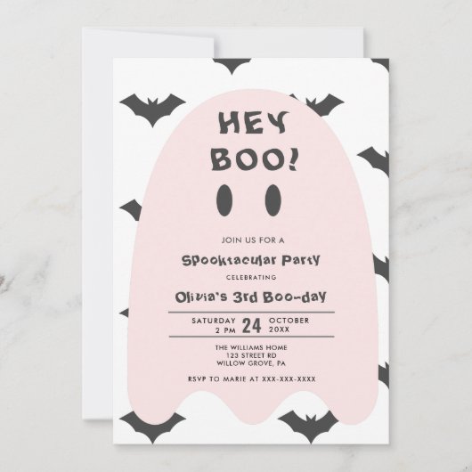 Pink Ghost Halloween elk jaar uitnodiging voor de  (Voorkant)