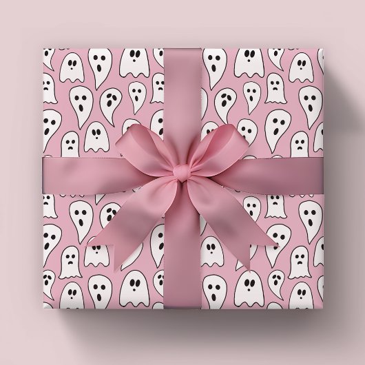 Pink Ghost Halloween Inpakpapier Vel