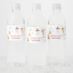 Pink Ghost Halloween Little Boo Baby shower Waterfles Etiket