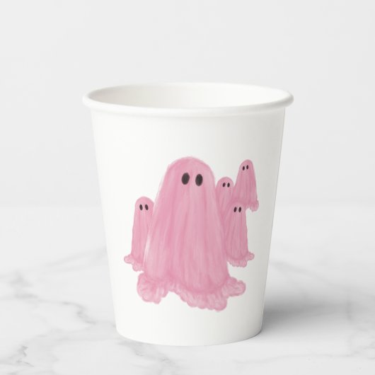 Pink Ghost Halloween papieren bekers (Achterkant)