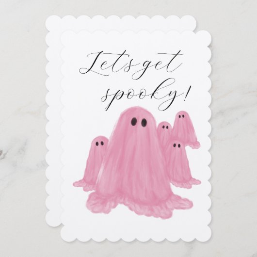 Pink Ghost Halloween Party Uitnodiging (Voorkant / Achterkant)