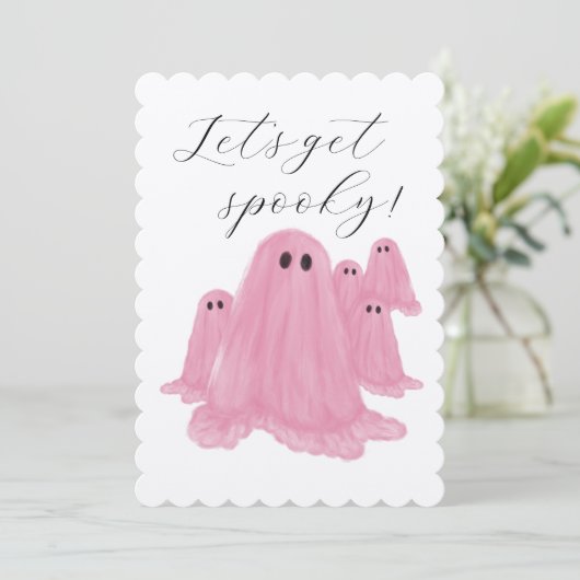 Pink Ghost Halloween Party Uitnodiging (Staand voorkant)