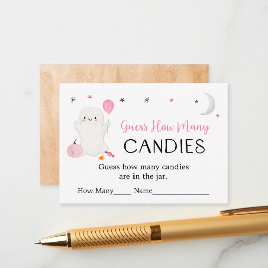 Pink Ghost Halloween Raad hoeveel spel Informatiekaartje (Voorkant / Achterkant in situ)