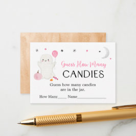 Pink Ghost Halloween Raad hoeveel spel Informatiekaartje