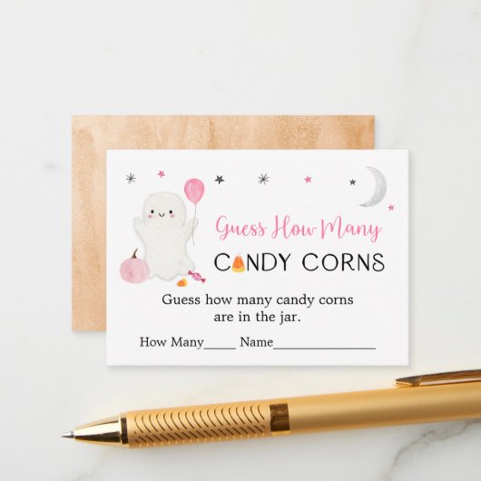 Pink Ghost Halloween Raad hoeveel spel Informatiekaartje (Voorkant / Achterkant in situ)