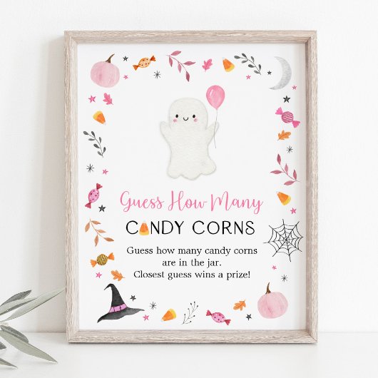 Pink Ghost Halloween Raad hoeveel spel Poster