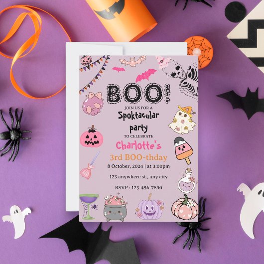 Pink Ghost Halloween Spooky Birthday Party Kaart