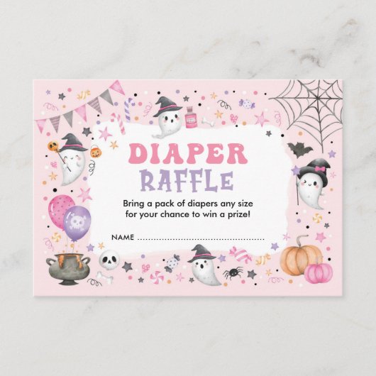 Pink Ghost Halloween Spooky Boo Luier Raffle Informatiekaartje (Voorkant)