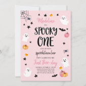 Pink Ghost Halloween Spooky One 1st Birthday Party Kaart (Voorkant)