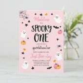 Pink Ghost Halloween Spooky One 1st Birthday Party Kaart (Staand voorkant)