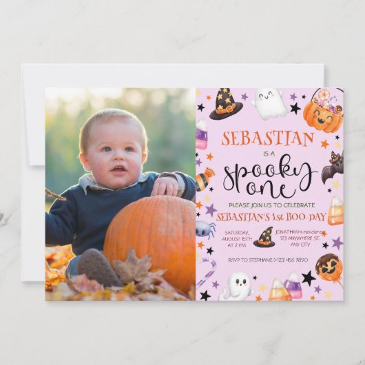 Pink Ghost Halloween Spooky One 1st Birthday Party Kaart (Voorkant)