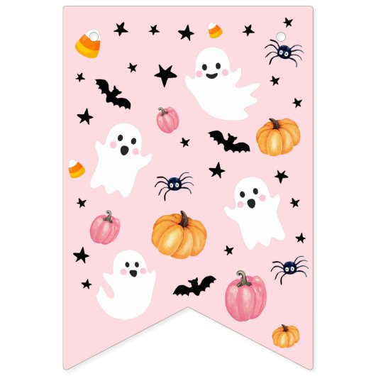 Pink Ghost Halloween Spooky One Happy Birthday Vlaggetjes (Eerste vlag)